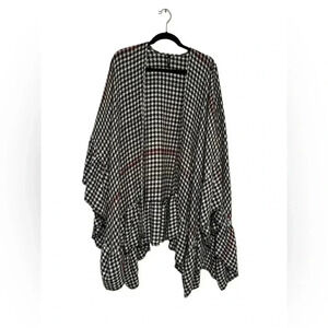 Torrid Women's Academia Black, Red, & White Gingham Ruffle Cape Ruana Shawl